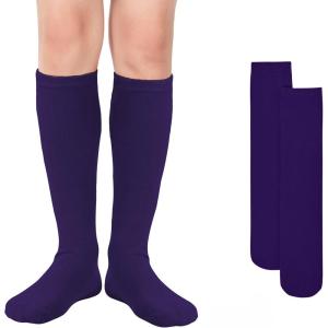 imageAmerican Trends Kids Knee High Socks Youth Seamless Cotton Long Socks Girls Boys Accessories for School Spirit Week Crazy Day1 Pack Purple
