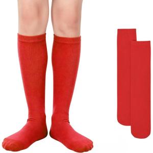 imageAmerican Trends Kids Knee High Socks Youth Seamless Cotton Long Socks Girls Boys Accessories for School Spirit Week Crazy Day1 Pack Red