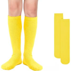 imageAmerican Trends Kids Knee High Socks Youth Seamless Cotton Long Socks Girls Boys Accessories for School Spirit Week Crazy Day1 Pack Yellow