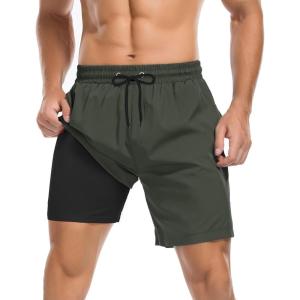 imageMens Swim Trunks with Compression Liner Board Shorts for Men Quick Dry Swimsuits Bathing Suit Swimwear MXXL7army Green