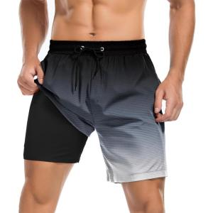 imageMens Swim Trunks with Compression Liner Board Shorts for Men Quick Dry Swimsuits Bathing Suit Swimwear MXXL7black Grey Stripes