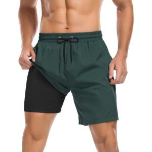 imageMens Swim Trunks with Compression Liner Board Shorts for Men Quick Dry Swimsuits Bathing Suit Swimwear MXXL7dark Green