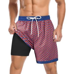 imageMens Swim Trunks with Compression Liner Board Shorts for Men Quick Dry Swimsuits Bathing Suit Swimwear MXXL7fish Scales