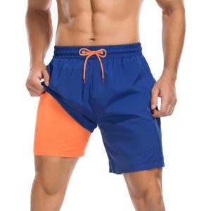 imageMens Swim Trunks with Compression Liner Board Shorts for Men Quick Dry Swimsuits Bathing Suit Swimwear MXXL7klein Blue