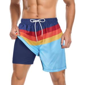 imageMens Swim Trunks with Compression Liner Board Shorts for Men Quick Dry Swimsuits Bathing Suit Swimwear MXXL7rainbow Stripes