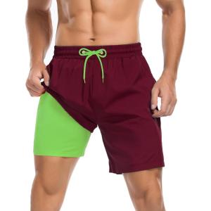 imageMens Swim Trunks with Compression Liner Board Shorts for Men Quick Dry Swimsuits Bathing Suit Swimwear MXXL7red Wine