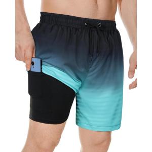 imageMens Swim Trunks with Compression Liner Board Shorts for Men Quick Dry Swimsuits Bathing Suit Swimwear MXXLBlack Blue Gradient