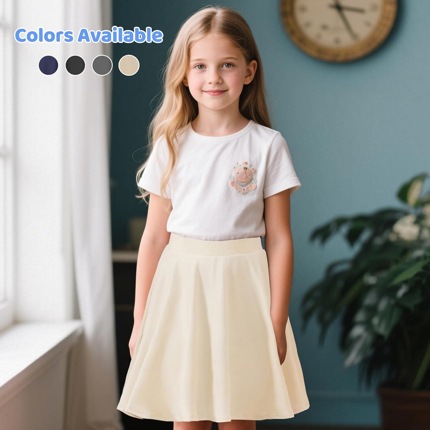 imageGirls Skorts with Builtin Shorts Athletic Skorts for Girls A Line Knee Length Uniform Skirt Size 614 for School SportsBeige