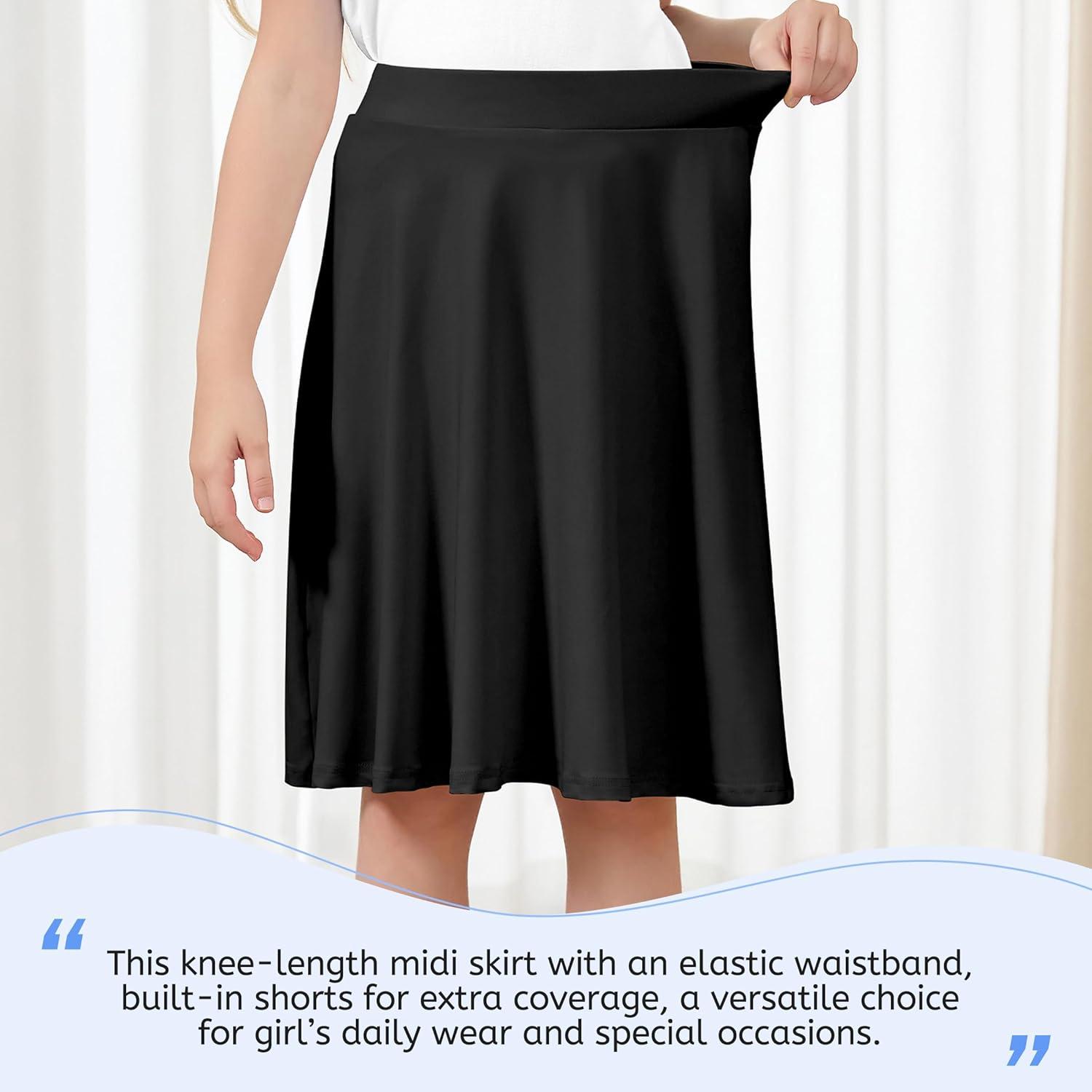 imageGirls Skorts with Builtin Shorts Athletic Skorts for Girls A Line Knee Length Uniform Skirt Size 614 for School SportsBlack