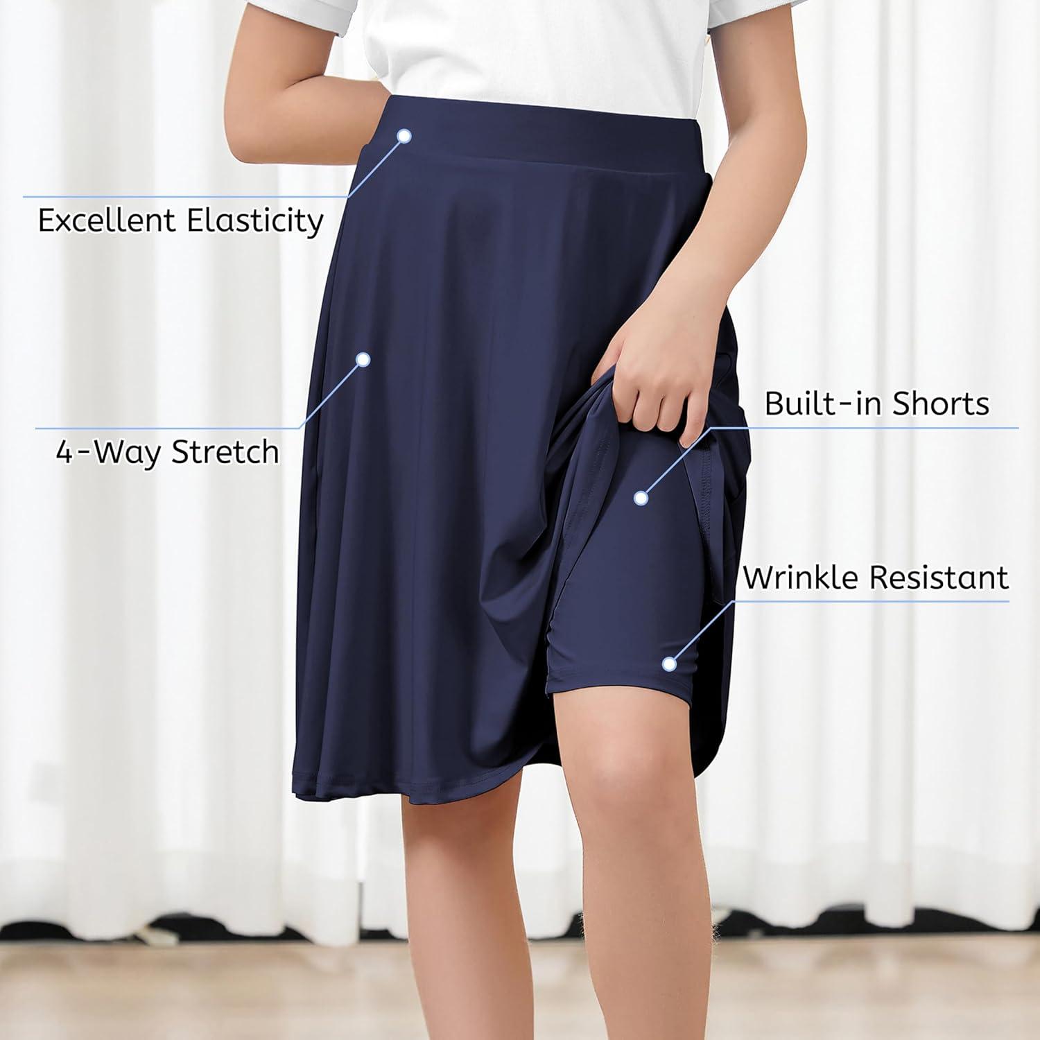 imageGirls Skorts with Builtin Shorts Athletic Skorts for Girls A Line Knee Length Uniform Skirt Size 614 for School SportsNavy Blue