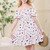 imageAmerican Trends Girls Dresses  Tie Back Summer Dress Ruffle Short Sleeve Square Neck Off Shoulder Size 415 YearsAmerican Flag