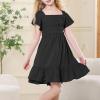 imageAmerican Trends Girls Dresses  Tie Back Summer Dress Ruffle Short Sleeve Square Neck Off Shoulder Size 415 YearsBlack