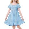 imageAmerican Trends Girls Dresses  Tie Back Summer Dress Ruffle Short Sleeve Square Neck Off Shoulder Size 415 YearsBlue