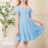 imageAmerican Trends Girls Dresses  Tie Back Summer Dress Ruffle Short Sleeve Square Neck Off Shoulder Size 415 YearsBlue