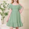 imageAmerican Trends Girls Dresses  Tie Back Summer Dress Ruffle Short Sleeve Square Neck Off Shoulder Size 415 YearsGreen