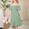 imageAmerican Trends Girls Dresses  Tie Back Summer Dress Ruffle Short Sleeve Square Neck Off Shoulder Size 415 YearsGreen