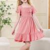 imageAmerican Trends Girls Dresses  Tie Back Summer Dress Ruffle Short Sleeve Square Neck Off Shoulder Size 415 YearsPink