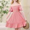 imageAmerican Trends Girls Dresses  Tie Back Summer Dress Ruffle Short Sleeve Square Neck Off Shoulder Size 415 YearsPink