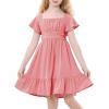 imageAmerican Trends Girls Dresses  Tie Back Summer Dress Ruffle Short Sleeve Square Neck Off Shoulder Size 415 YearsPink