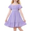 imageAmerican Trends Girls Dresses  Tie Back Summer Dress Ruffle Short Sleeve Square Neck Off Shoulder Size 415 YearsPurple