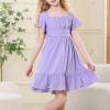 imageAmerican Trends Girls Dresses  Tie Back Summer Dress Ruffle Short Sleeve Square Neck Off Shoulder Size 415 YearsPurple