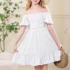 imageAmerican Trends Girls Dresses  Tie Back Summer Dress Ruffle Short Sleeve Square Neck Off Shoulder Size 415 YearsWhite