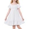 imageAmerican Trends Girls Dresses  Tie Back Summer Dress Ruffle Short Sleeve Square Neck Off Shoulder Size 415 YearsWhite