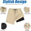 imageAmerican Trends Mens Swim Trunks with Compression Liner Qucik Dry Board Shorts 2 in 1 Mens SwimsuitsDeep Khaki