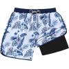 imageAmerican Trends Mens Swim Trunks with Compression Liner Qucik Dry Board Shorts 2 in 1 Mens SwimsuitsWhite Blue Leaf