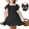 imageAmerican Trends Girls Dresses  Tie Back Summer Dress Ruffle Short Sleeve Square Neck Off Shoulder Size 415 YearsBlack