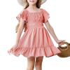 imageAmerican Trends Girls Dresses  Tie Back Summer Dress Ruffle Short Sleeve Square Neck Off Shoulder Size 415 YearsPink