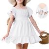 imageAmerican Trends Girls Dresses  Tie Back Summer Dress Ruffle Short Sleeve Square Neck Off Shoulder Size 415 YearsWhite