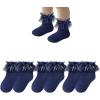 imageAmerican Trends Toddler Girls 3 Pairs Ruffle Socks Baby Cute Bowknot Lace Dress SocksBlue