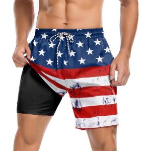 image4th of July Swim Trunks Men 7inch American Flag Compression Board Shorts Swimsuits Bathing Suit Swimwear