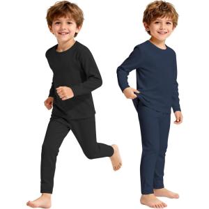 imageAmerican Trends 2 Set Thermal Underwear for Unisex Kids  Soft Toddler Base Layer for SkiingCold Weather Long Johns2 Sets BlackNavy