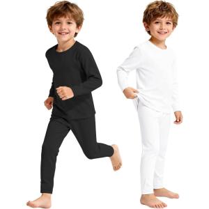 imageAmerican Trends 2 Set Thermal Underwear for Unisex Kids  Soft Toddler Base Layer for SkiingCold Weather Long Johns2 Sets BlackWhite