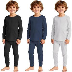 imageAmerican Trends 3 Set Thermal Underwear for Unisex Kids  Toddler Base Layer Winter Long Johns for Boys Girls3 Sets BlackNavyLight Grey