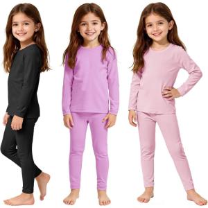 imageAmerican Trends 3 Set Thermal Underwear for Unisex Kids  Toddler Base Layer Winter Long Johns for Boys Girls3 Sets BlackPurpleDark Pink