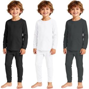 imageAmerican Trends 3 Set Thermal Underwear for Unisex Kids  Toddler Base Layer Winter Long Johns for Boys Girls3 Sets BlackWhiteGray