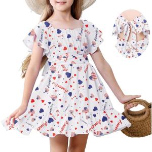 imageAmerican Trends Girls Dresses  Tie Back Summer Dress Ruffle Short Sleeve Square Neck Off Shoulder Size 415 YearsAmerican Flag