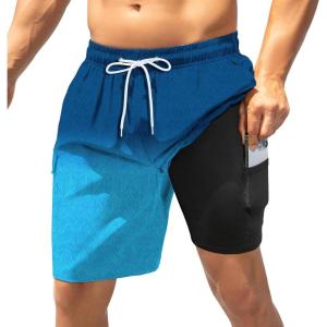 imageAmerican Trends Mens Swim Trunks with Compression Liner Board Shorts for Men Quick Dry Swimsuits Bathing Suit Swimwear9 Blue Gradient
