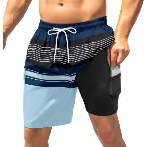imageAmerican Trends Mens Swim Trunks with Compression Liner Board Shorts for Men Quick Dry Swimsuits Bathing Suit Swimwear9 Blue Stripes