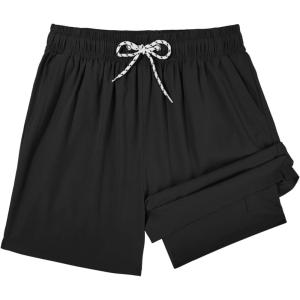 imageAmerican Trends Mens Swim Trunks with Compression Liner Qucik Dry Board Shorts 2 in 1 Mens SwimsuitsA Black