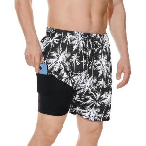 imageAmerican Trends Mens Swim Trunks with Compression Liner Qucik Dry Board Shorts 2 in 1 Mens SwimsuitsBlack Coconut