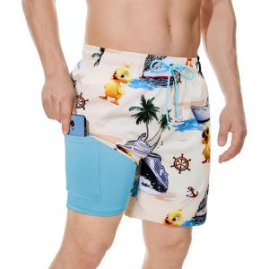 imageAmerican Trends Mens Swim Trunks with Compression Liner Qucik Dry Board Shorts 2 in 1 Mens SwimsuitsDuck