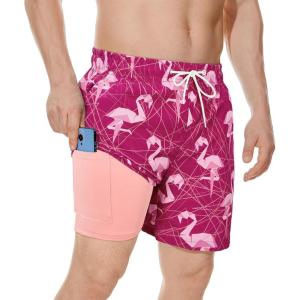 imageAmerican Trends Mens Swim Trunks with Compression Liner Qucik Dry Board Shorts 2 in 1 Mens SwimsuitsFlamingo Geometry