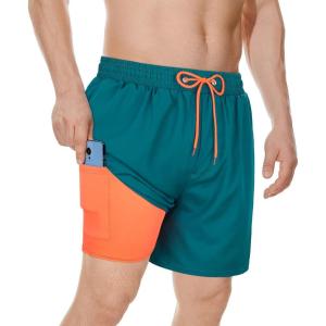 imageAmerican Trends Mens Swim Trunks with Compression Liner Qucik Dry Board Shorts 2 in 1 Mens SwimsuitsGreen
