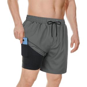 imageAmerican Trends Mens Swim Trunks with Compression Liner Qucik Dry Board Shorts 2 in 1 Mens SwimsuitsGrey