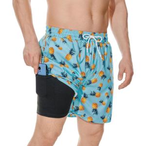 imageAmerican Trends Mens Swim Trunks with Compression Liner Qucik Dry Board Shorts 2 in 1 Mens SwimsuitsLight Blue Pineapple