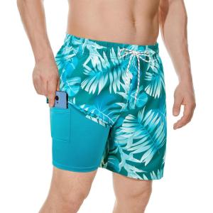 imageAmerican Trends Mens Swim Trunks with Compression Liner Qucik Dry Board Shorts 2 in 1 Mens SwimsuitsPalm Leaf